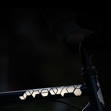front of bicycle with reflective stickers
