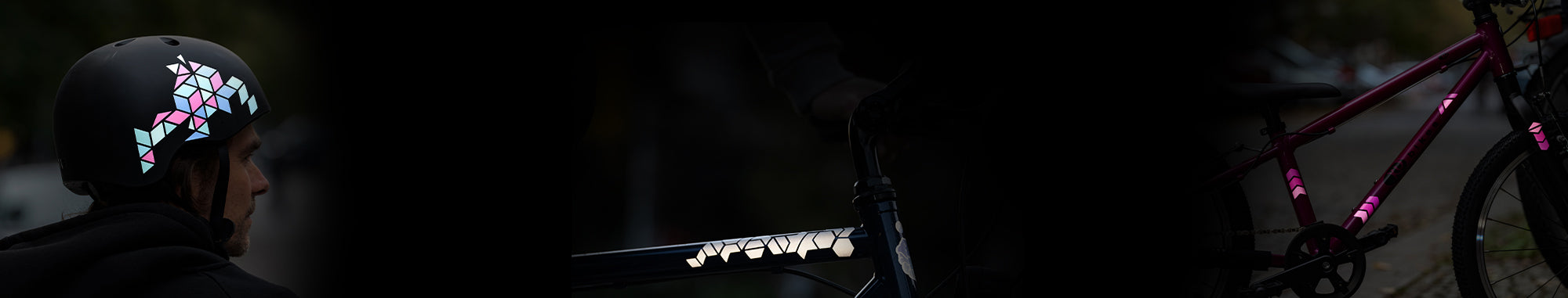 front of bicycle with reflective stickers