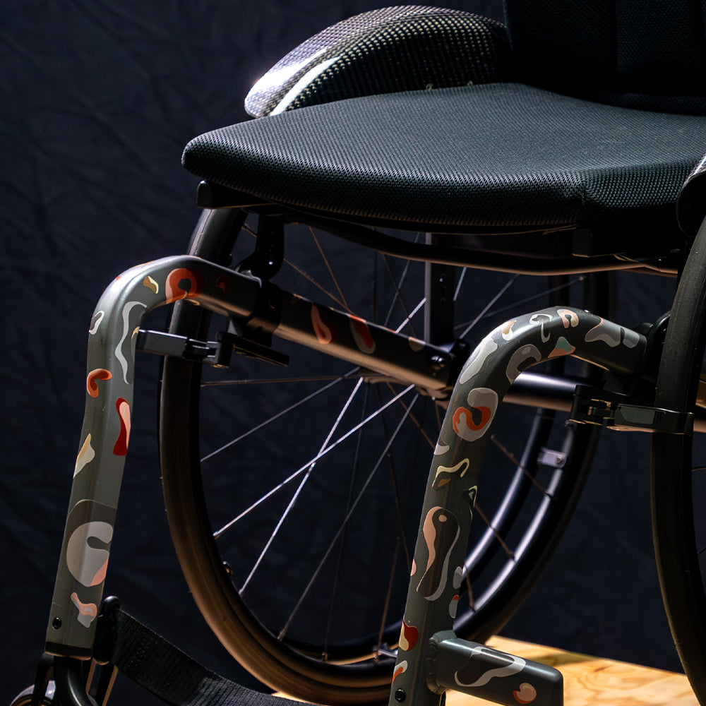 Reflective sticker set on wheelchair with black background