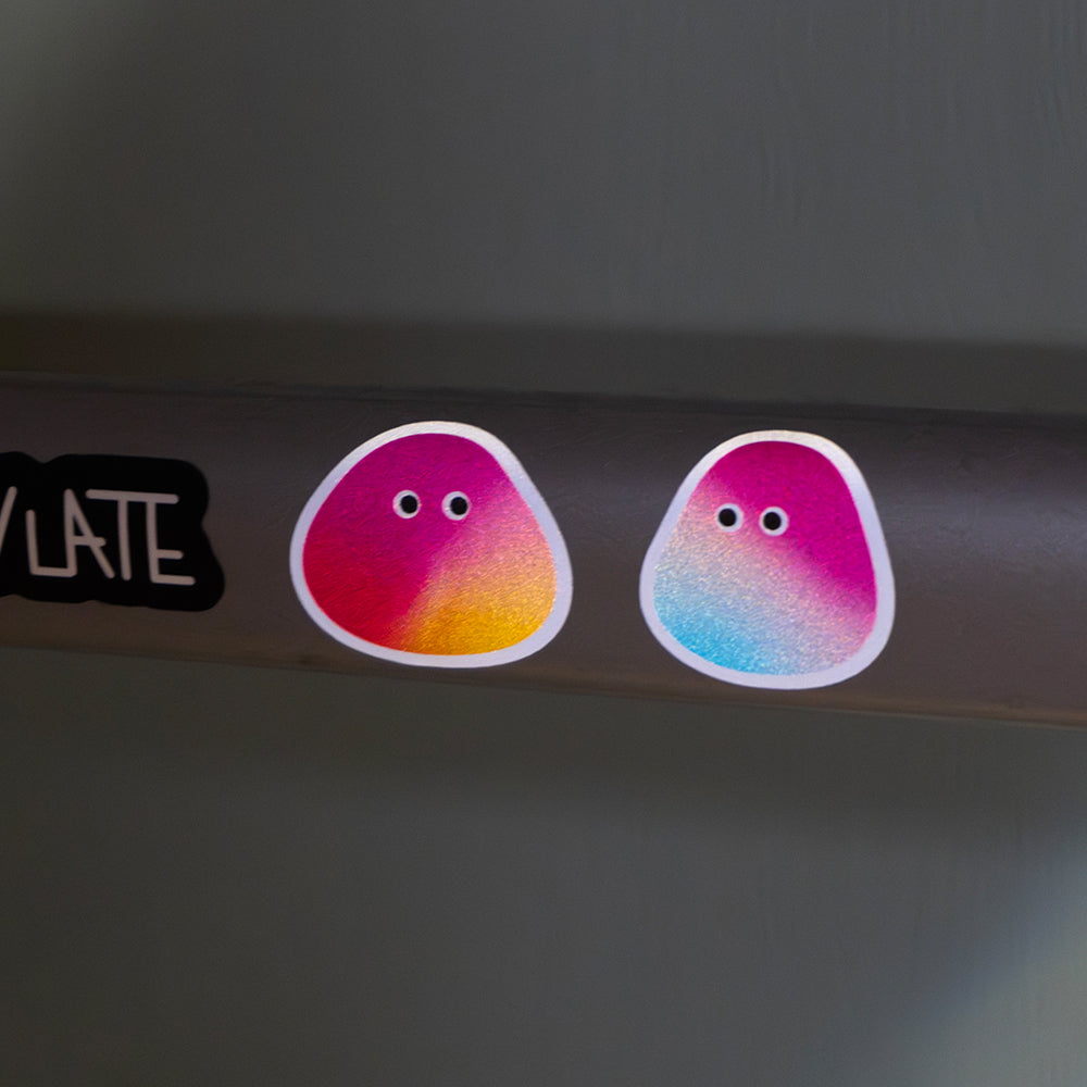 close up of the reflective sticker set artist on bicycle frame