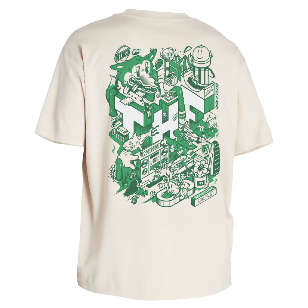 Back print of the THF design on t-shirt