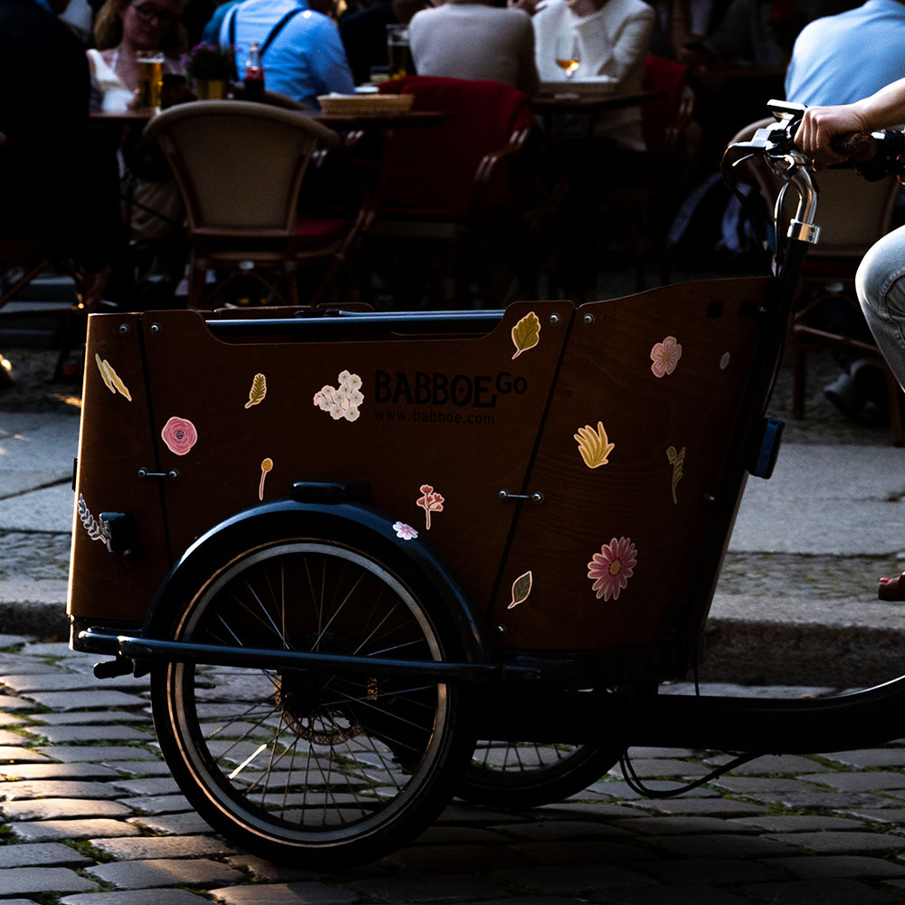 Reflective flowers at night on Cargo bicycle