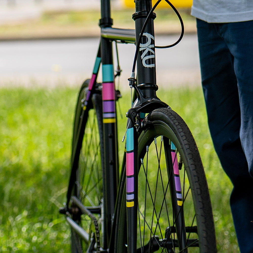 daytime picture of bicycle with reflective stickers applied