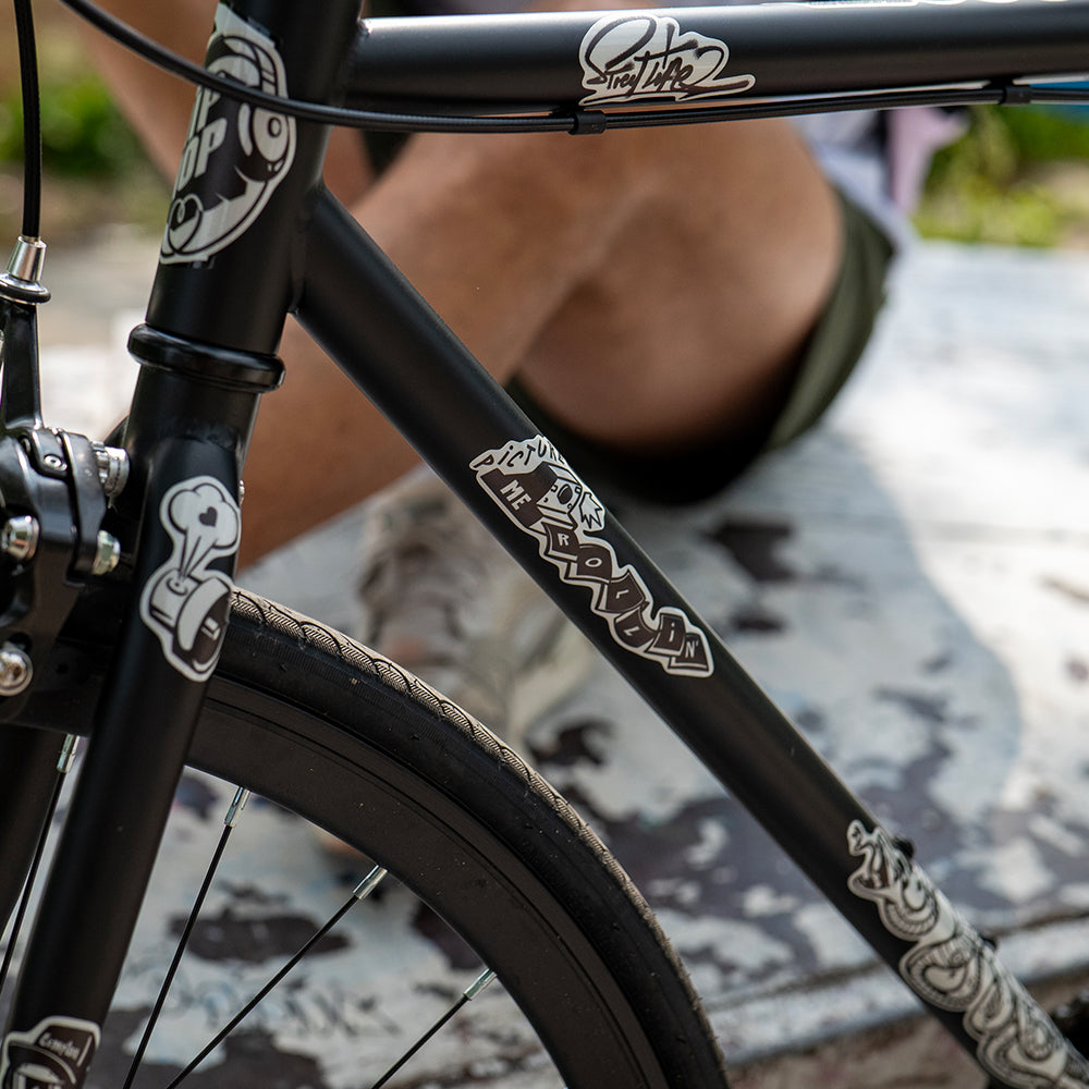 black bicycle with reflective sticker set from artist MrP