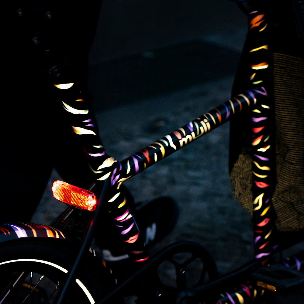 reflective stickers on cargo bicycle with blurry background