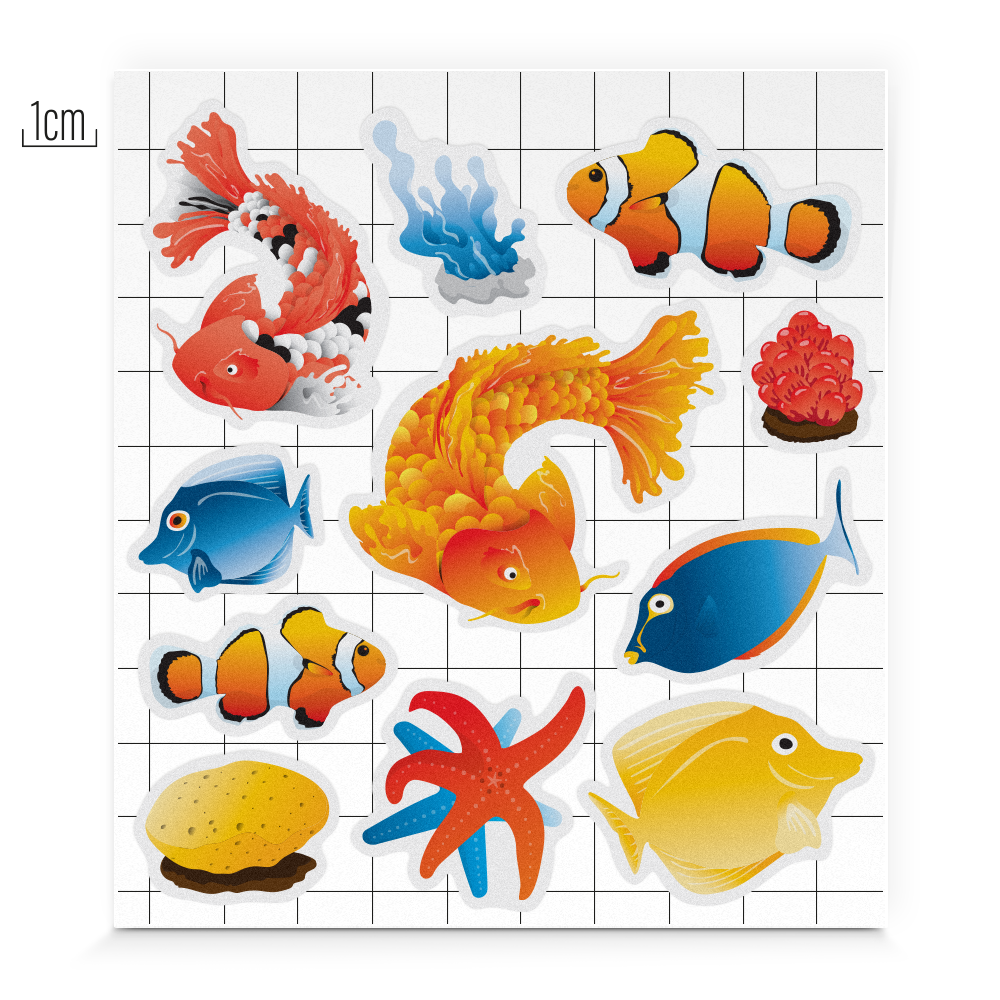 sheet view of the aquarium reflective sticker set in medium size