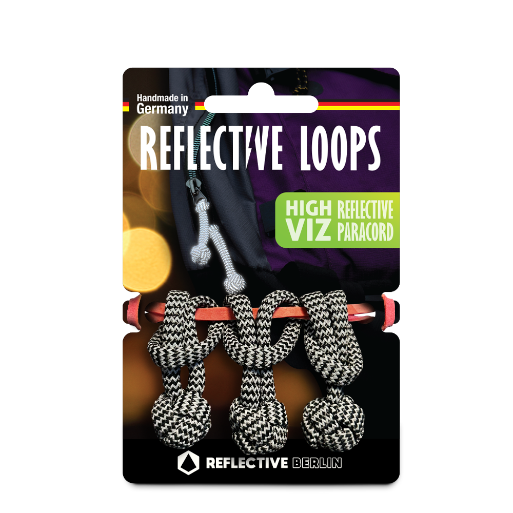 reflective loops in black variant product pictures with packaging
