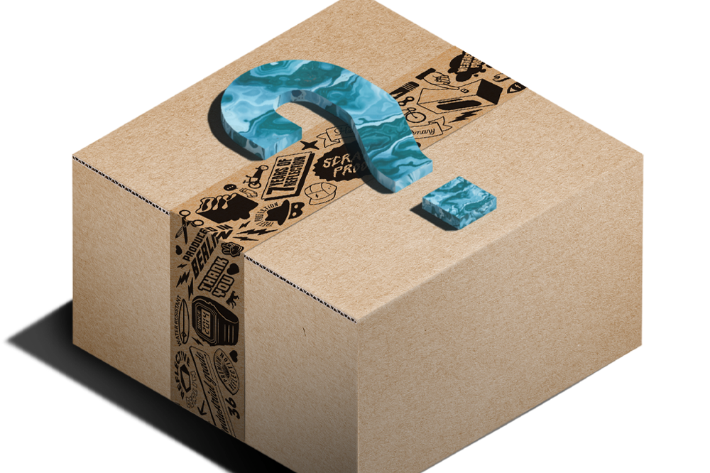 Reflective mystery box product image with question mark