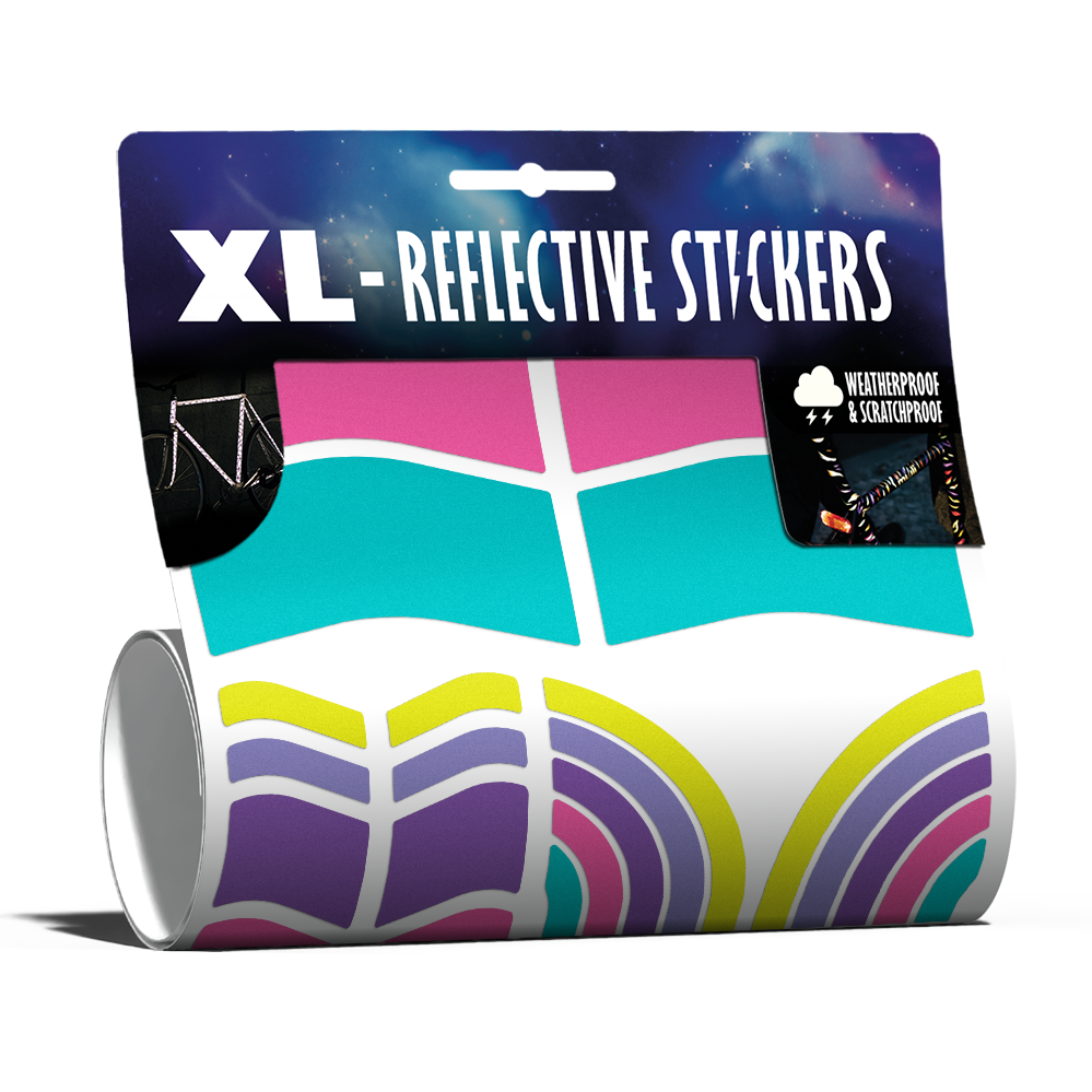 reflective sticker set in packaging with 9
90's color pallet
