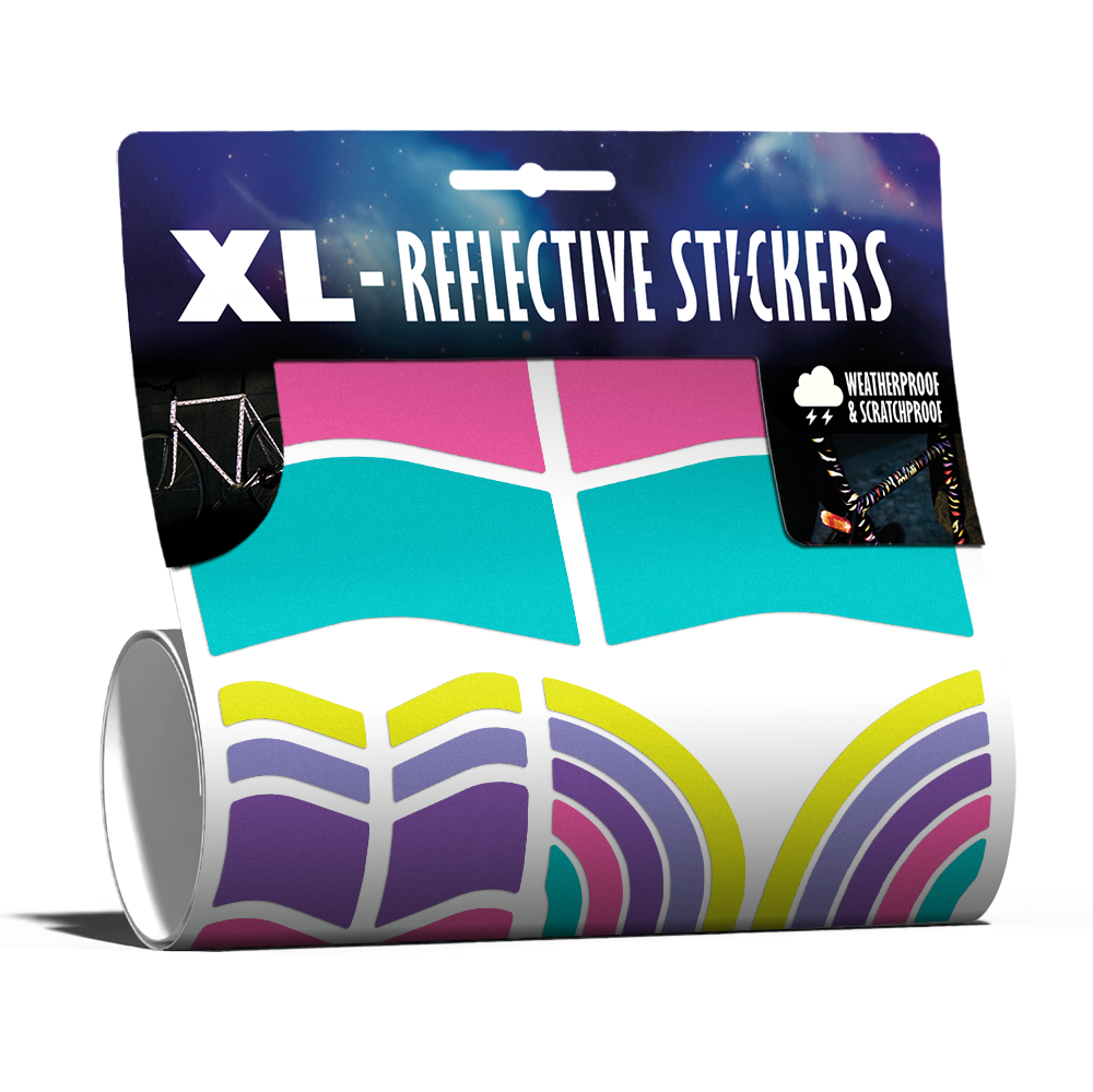 reflective sticker set in packaging with 9
90's color pallet