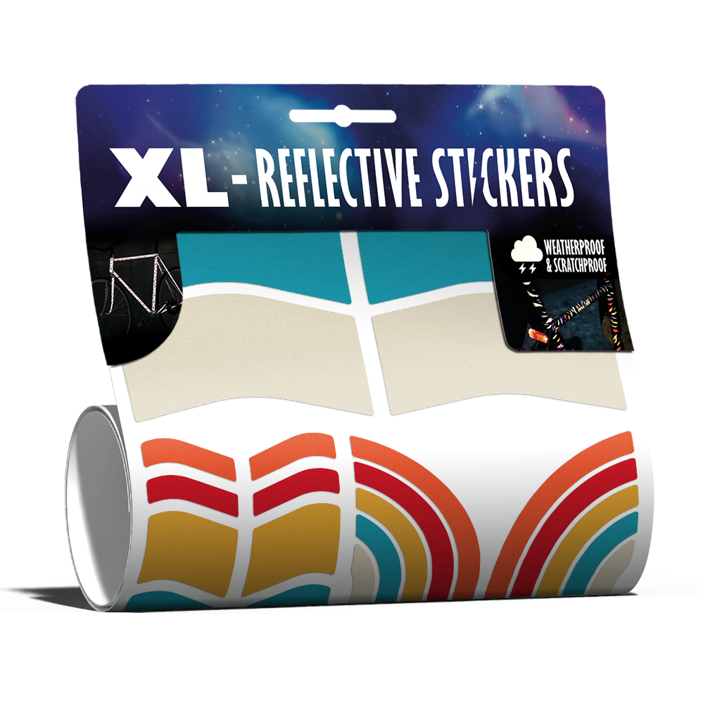reflective sticker set in packaging with 70's color pallet