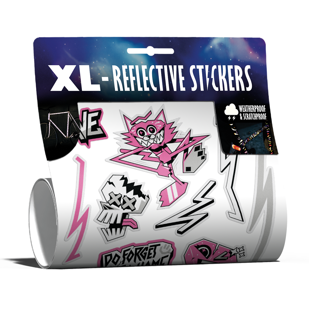 Sticker Pack mit Mietzekatze und Rave Motiven, gerollt in verpackung