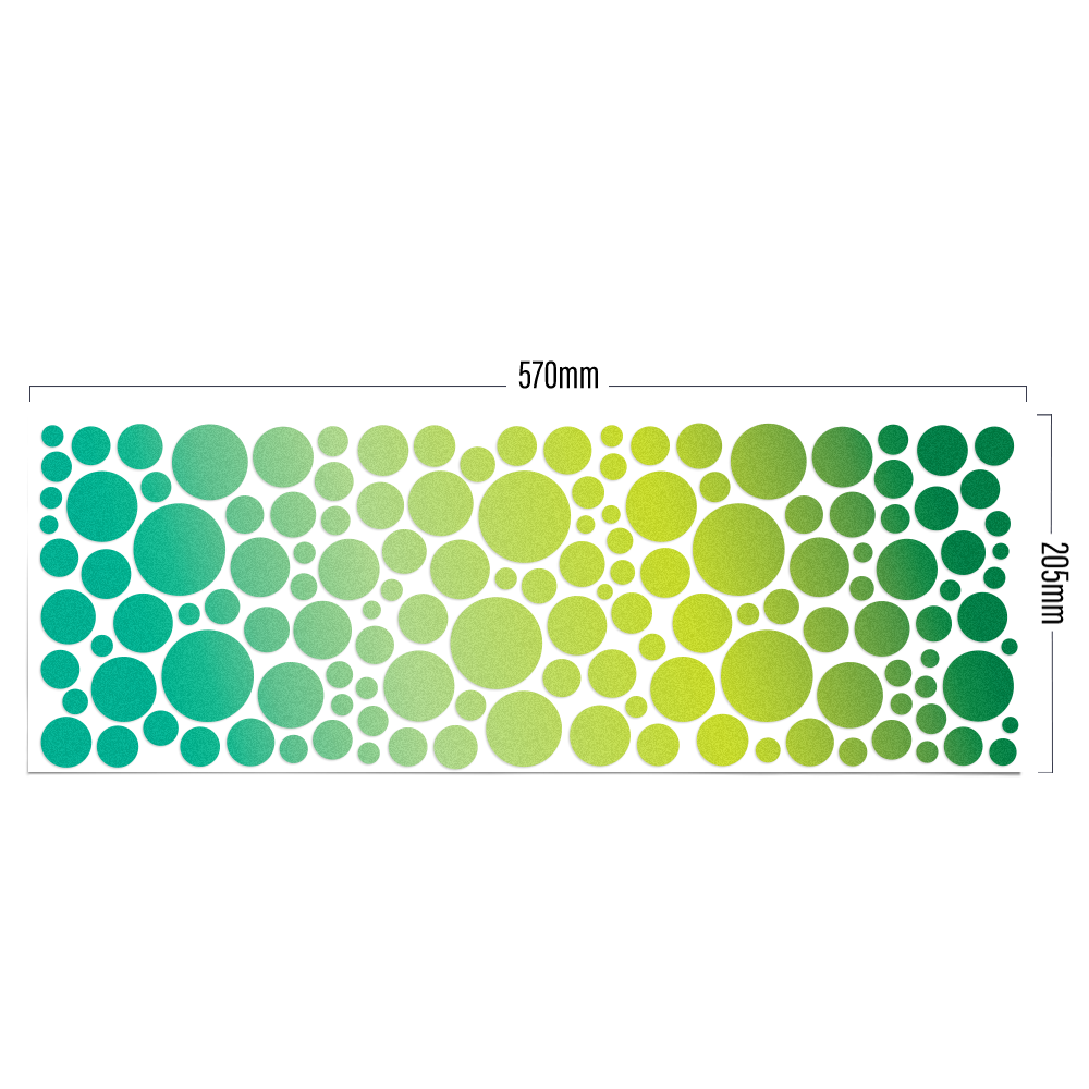 XL Bubbles in Grüntönen von REFLECTIVE Berlin auf Stickerbogen mit stark reflektierenden Kreisen für mehr Sichtbarkeit im urbanen Stil.
