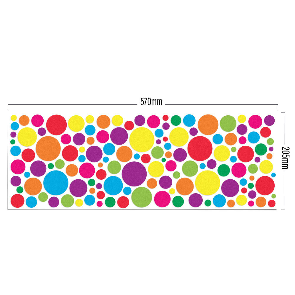 XL Bubbles in Pop-Farbe von REFLECTIVE Berlin auf Stickerbogen mit stark reflektierenden bunten Kreisen für mehr Sichtbarkeit im urbanen Stil.
