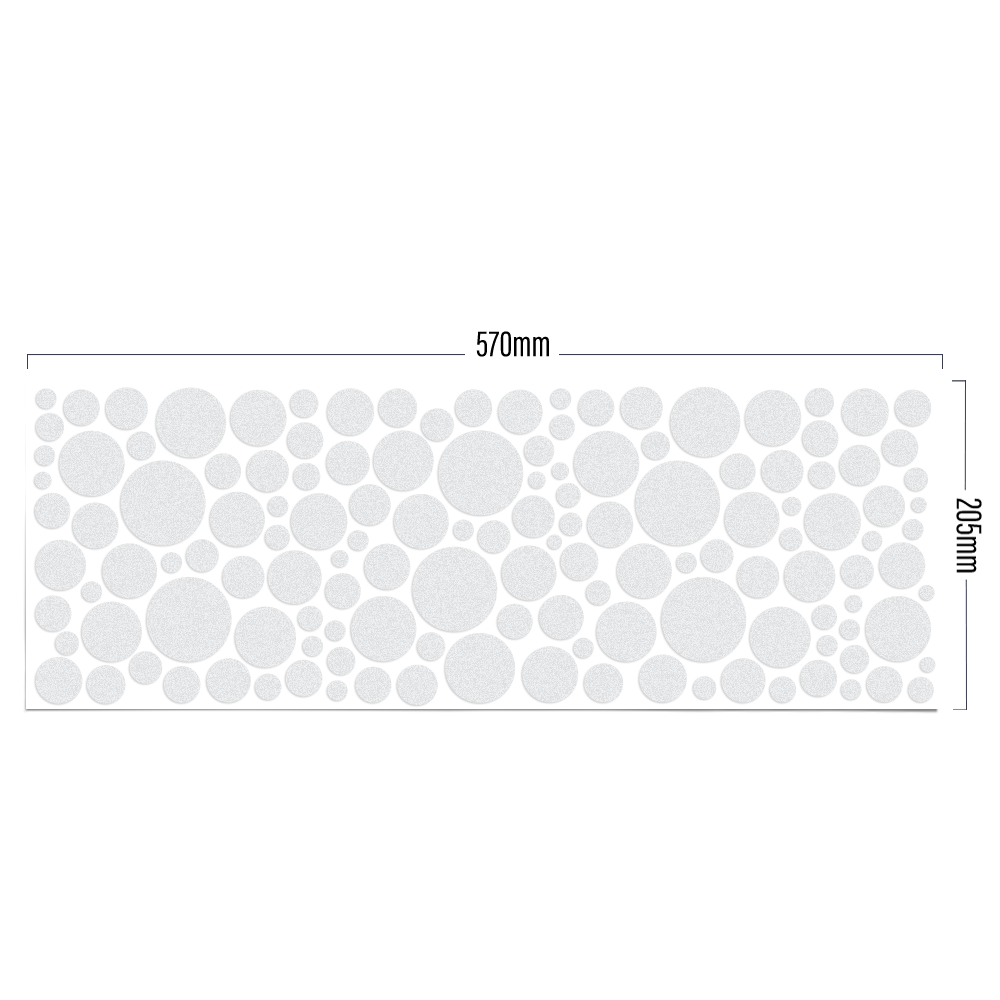 XL Bubbles in Weiß von REFLECTIVE Berlin auf Stickerbogen mit stark reflektierenden Kreisen für mehr Sichtbarkeit im urbanen Stil.