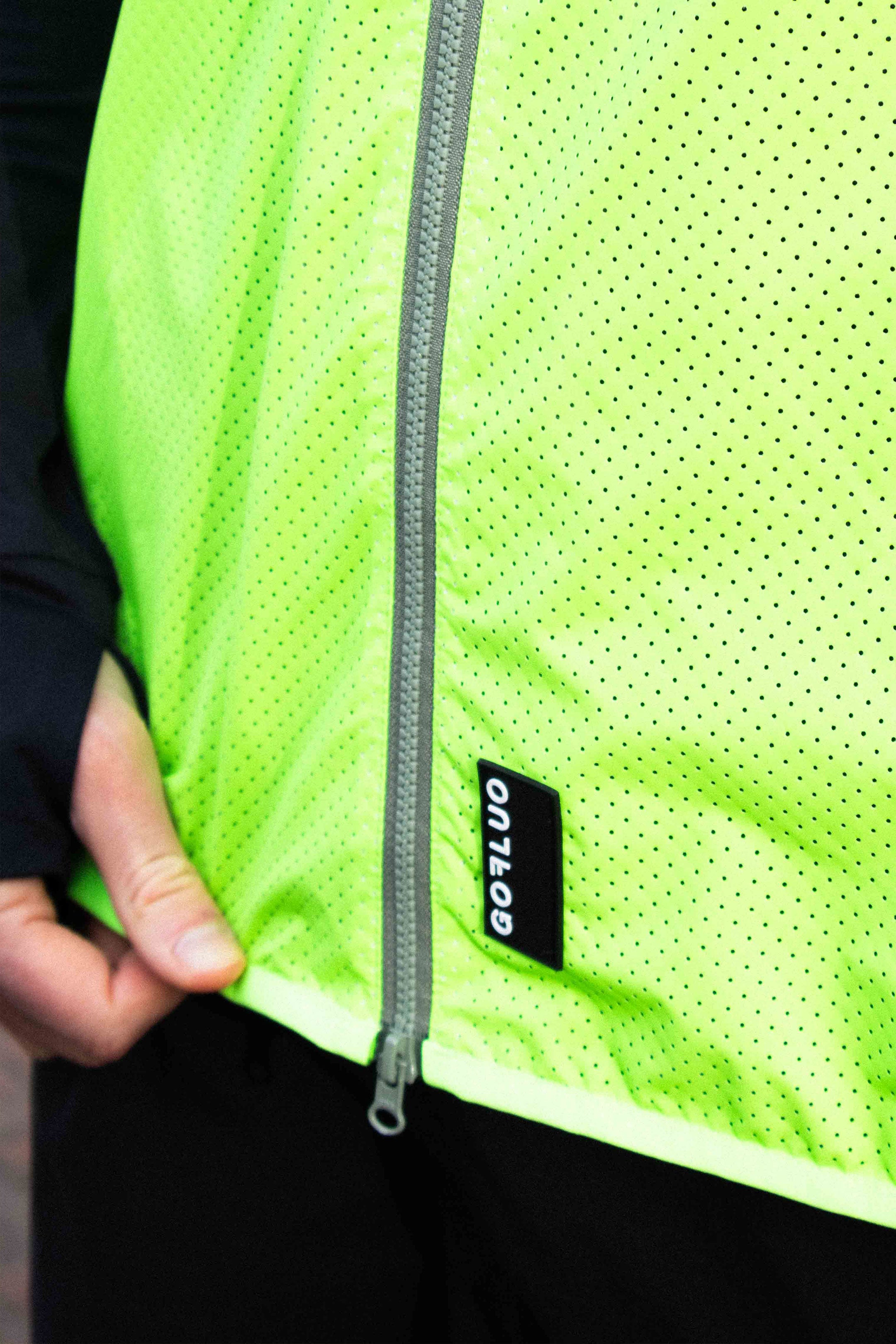 Close up of the zipper on reflective jacket
