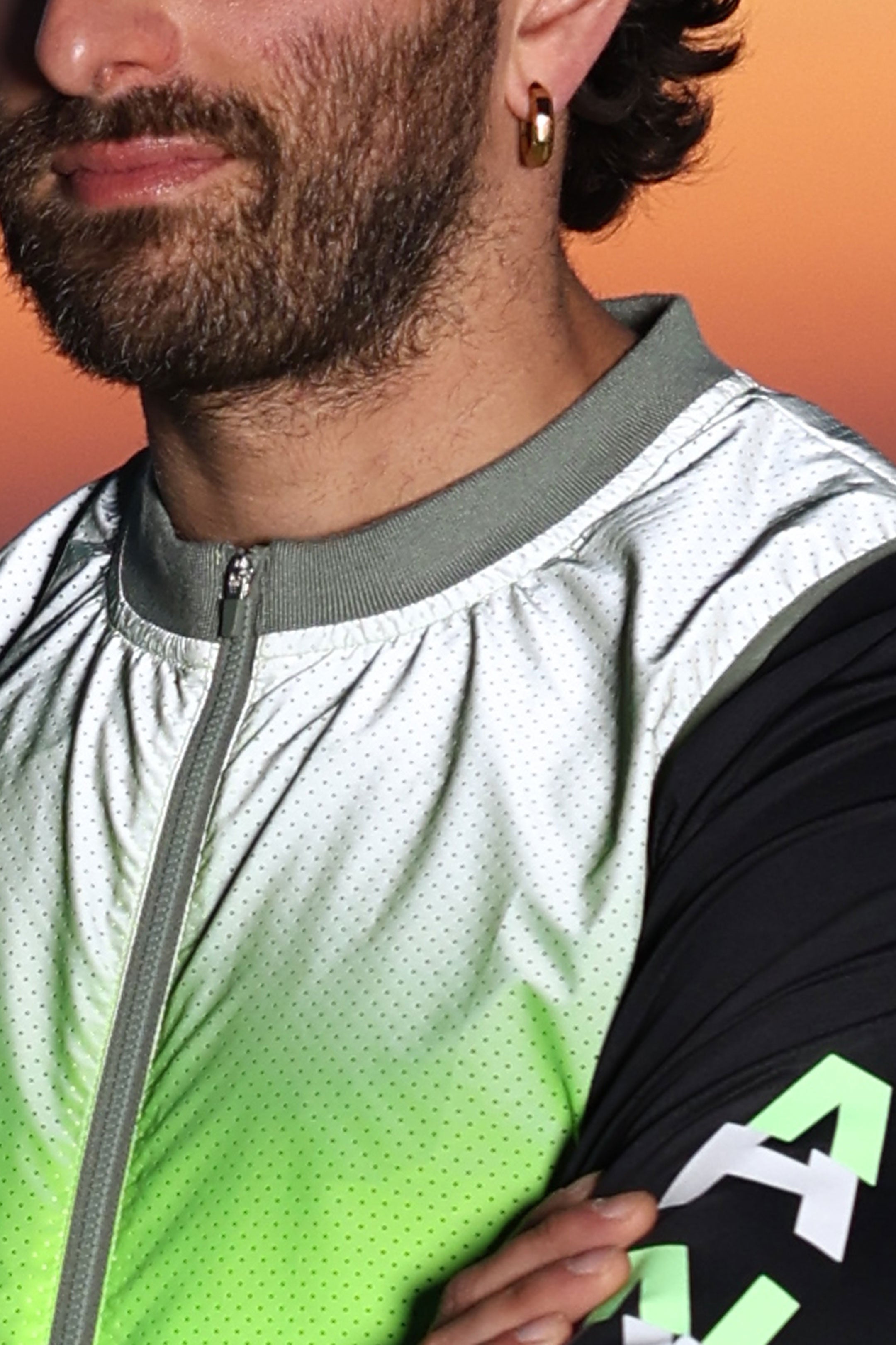 Close up of reflective vest with man