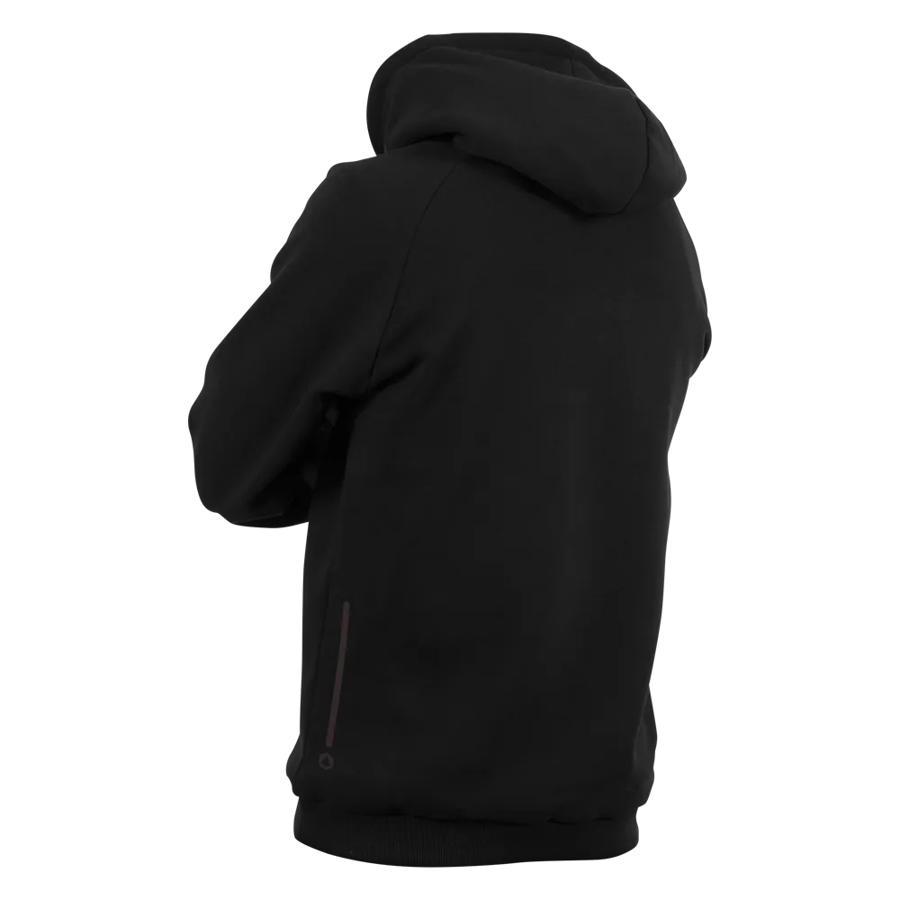 Reflektierender Hoodie Sunset in der Farbvariante Schwarz mit Regenbogen-Reflexion von REFLECTIVE Berlin in Rückenansicht mit Reflex Streifen.