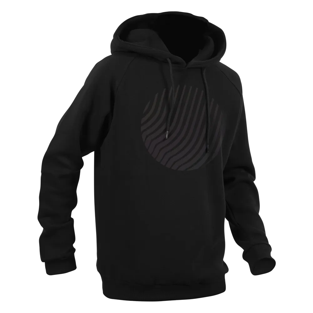 Reflektierender Hoodie Sunset in der Farbvariante Schwarz mit Regenbogen-Reflexion Print von REFLECTIVE Berlin.