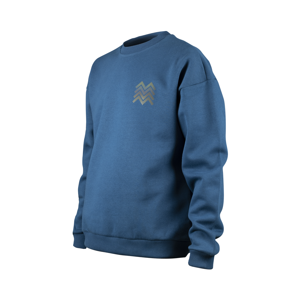 Crewneck Pullover, blau, Earth Design, reflektierender Aufdruck, Frontansicht, Produktbild
