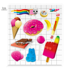 Stickerbogen, Aufkleber reflektierend, Süßigkeiten, Designs Detailansicht, Flutschfinger Stieleis, Donut, Eiscreme, Erdbeere, Schokolade, Banane, Bonbon, Lutscher, Lolli, Yamchat, Smarties, Gummibärchen