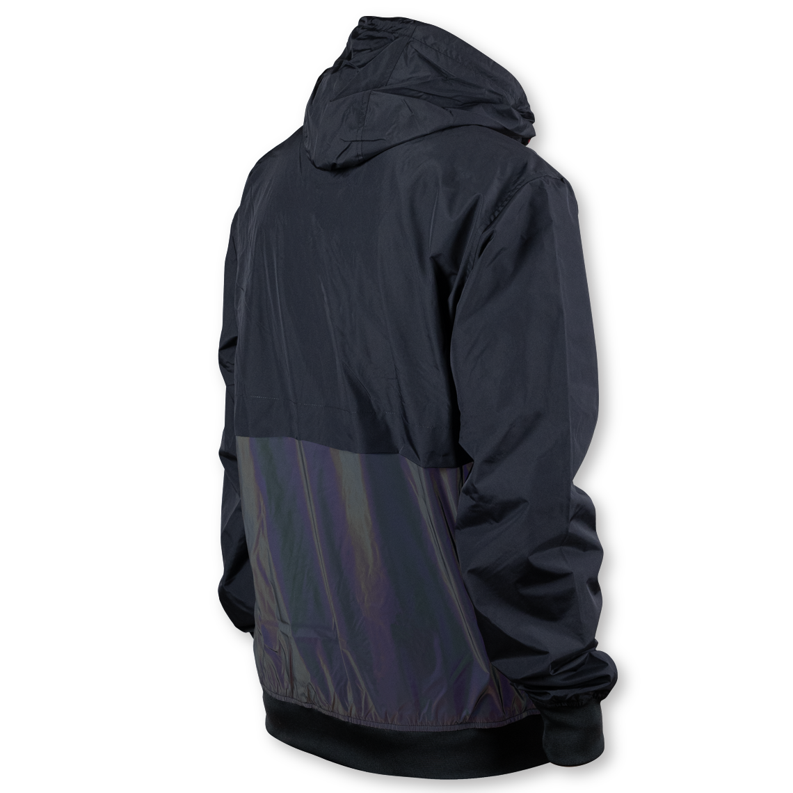 Resulaner jacket, product picture thumbnail, reflective rainbow, day time, back view