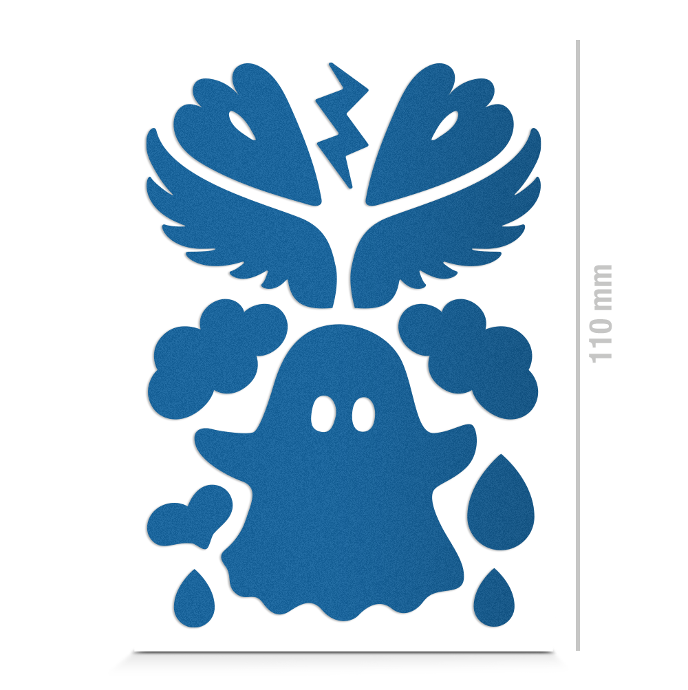 Textilsticker für Kinder, Geist, Flügel, Tropfen und Herzchen, reflektierend, Freisteller, Farbe blau