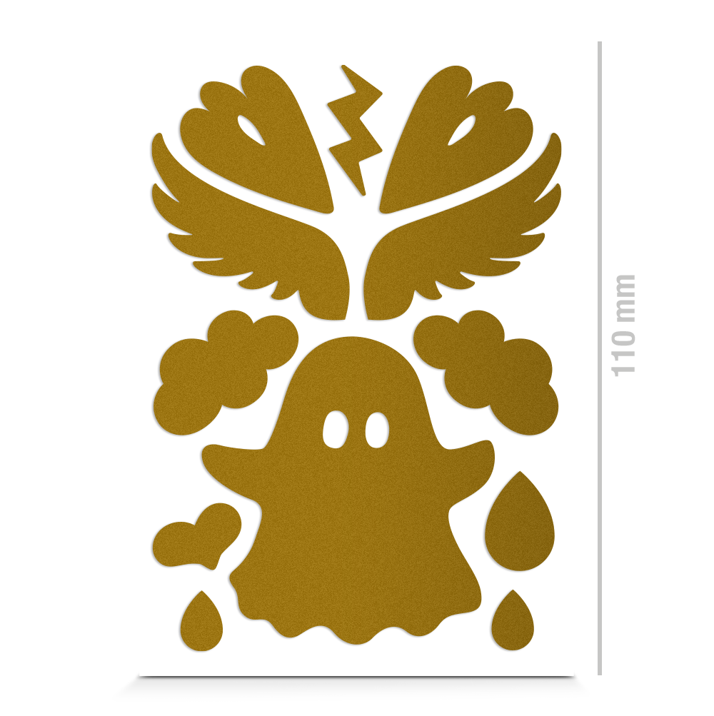 Textilsticker für Kinder, Geist, Flügel, Tropfen und Herzchen, reflektierend, Freisteller, Farbe gold