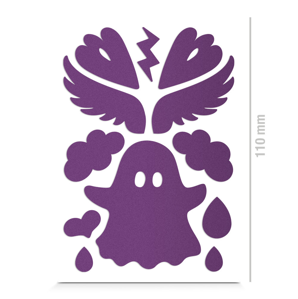 Textilsticker für Kinder, Geist, Flügel, Tropfen und Herzchen, reflektierend, Freisteller, Farbe lila