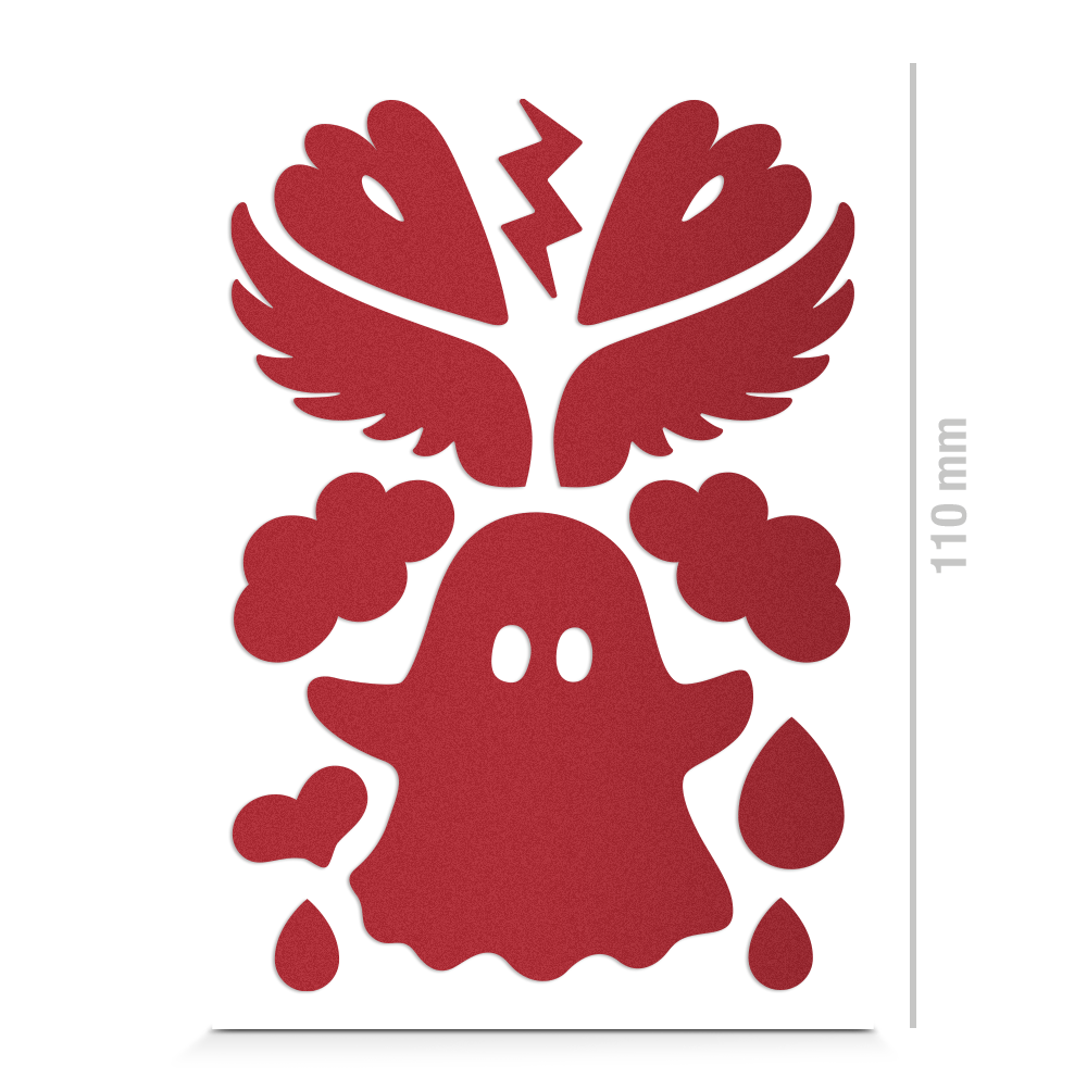 Textilsticker für Kinder, Geist, Flügel, Tropfen und Herzchen, reflektierend, Freisteller, Farbe rot