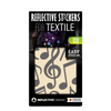 Textilsticker Music in Grau von REFLECTIVE Berlin als verpacktes Set mit stark reflektierenden Musikmotiven für mehr Sichtbarkeit im urbanen Stil.