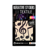 Textilsticker Music in Regenbogen-Schwarz von REFLECTIVE Berlin als verpacktes Set mit stark reflektierenden Musikmotiven für mehr Sichtbarkeit im urbanen Stil.