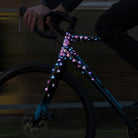 bicycle at night with reflective stickers and motion blur