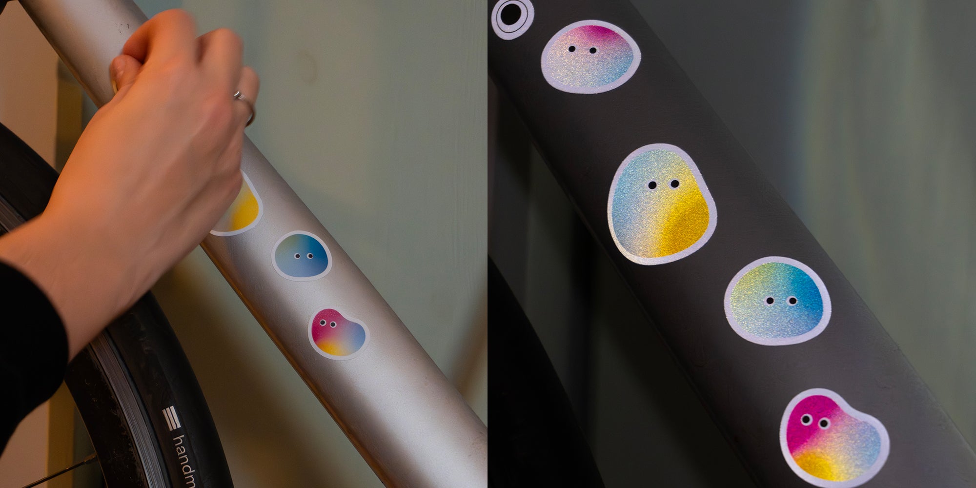demonstration of the reflective stickers in day and night reflection, desktop size
