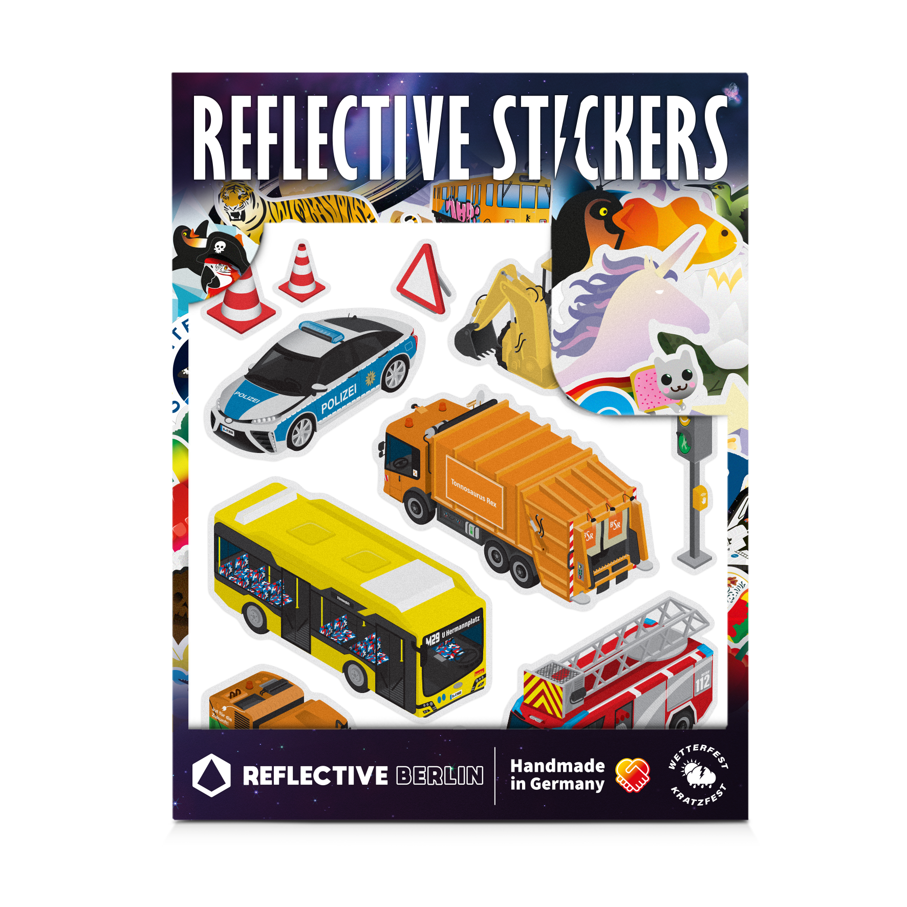 Reflective car sticker set in packaging