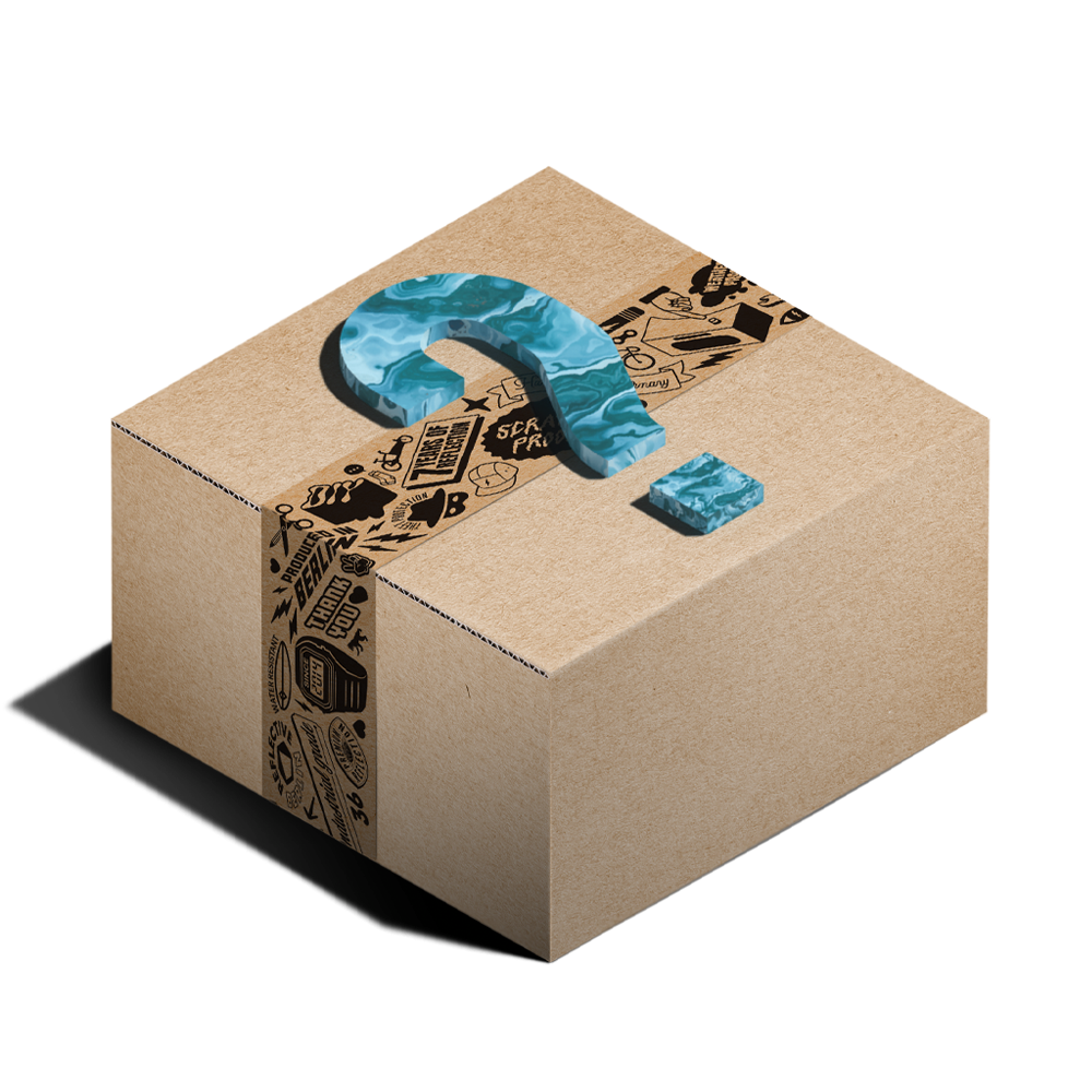 Reflective mystery box product image with question mark