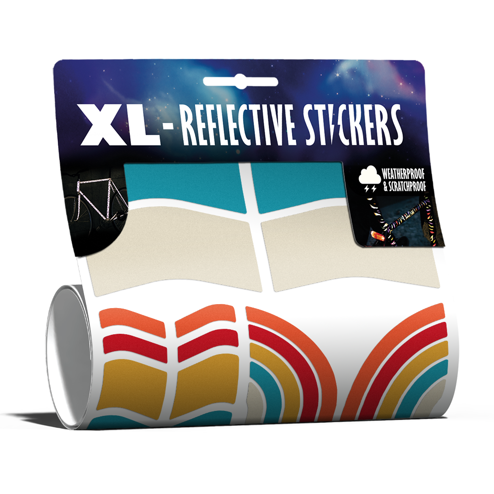 reflective sticker set in packaging with 70's color pallet