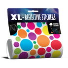 XL Bubbles in Pop-Farbe von REFLECTIVE Berlin als verpacktes Set mit stark reflektierenden bunten Kreisen für mehr Sichtbarkeit im urbanen Stil.