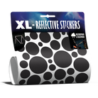 XL Bubbles in Schwarz von REFLECTIVE Berlin als verpacktes Set mit stark reflektierenden Kreisen für mehr Sichtbarkeit im urbanen Stil.