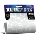 XL Bubbles in Weiß von REFLECTIVE Berlin als verpacktes Set mit stark reflektierenden Kreisen für mehr Sichtbarkeit im urbanen Stil.