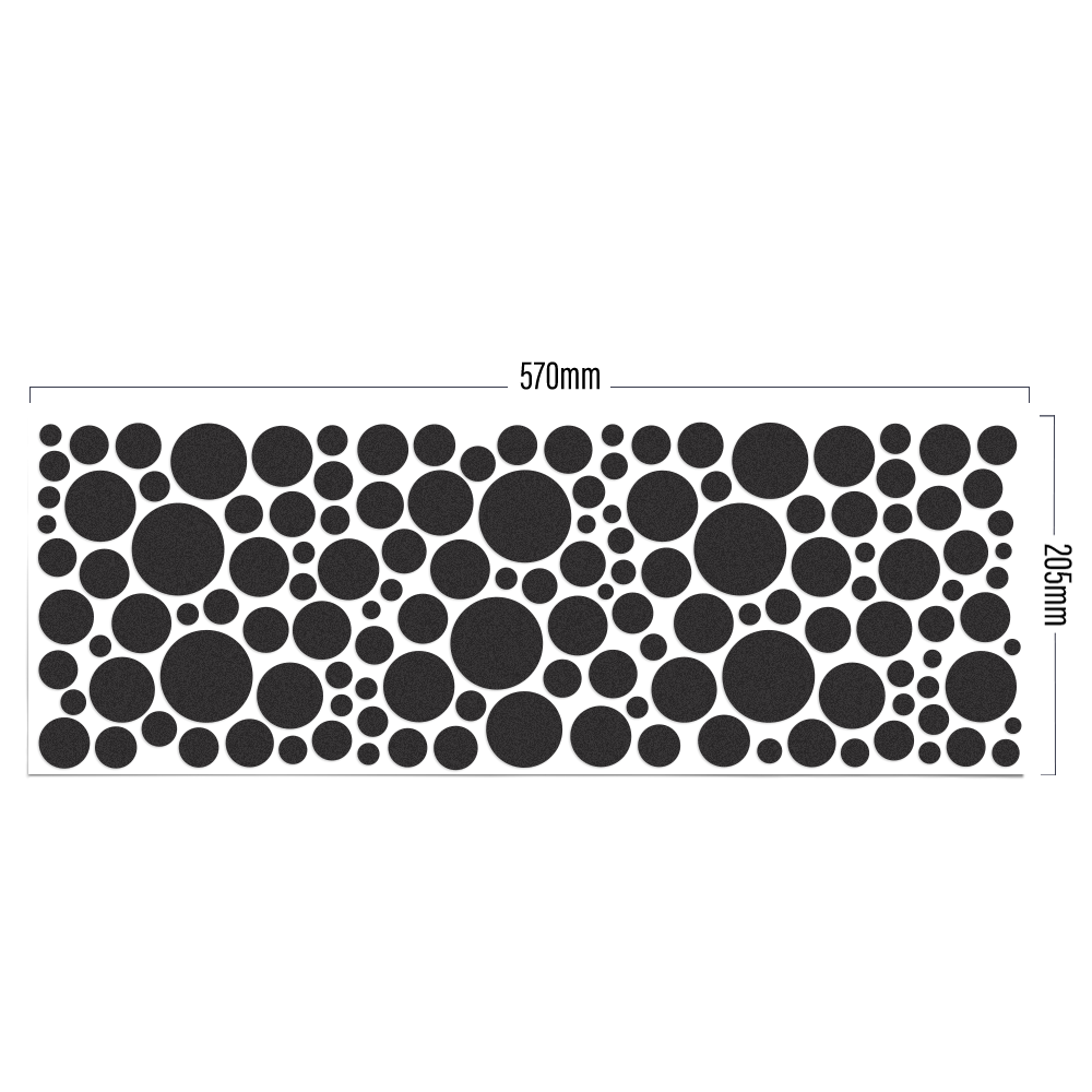 XL Bubbles in Schwarz von REFLECTIVE Berlin auf Stickerbogen mit stark reflektierenden Kreisen für markante Sichtbarkeit im urbanen Stil.