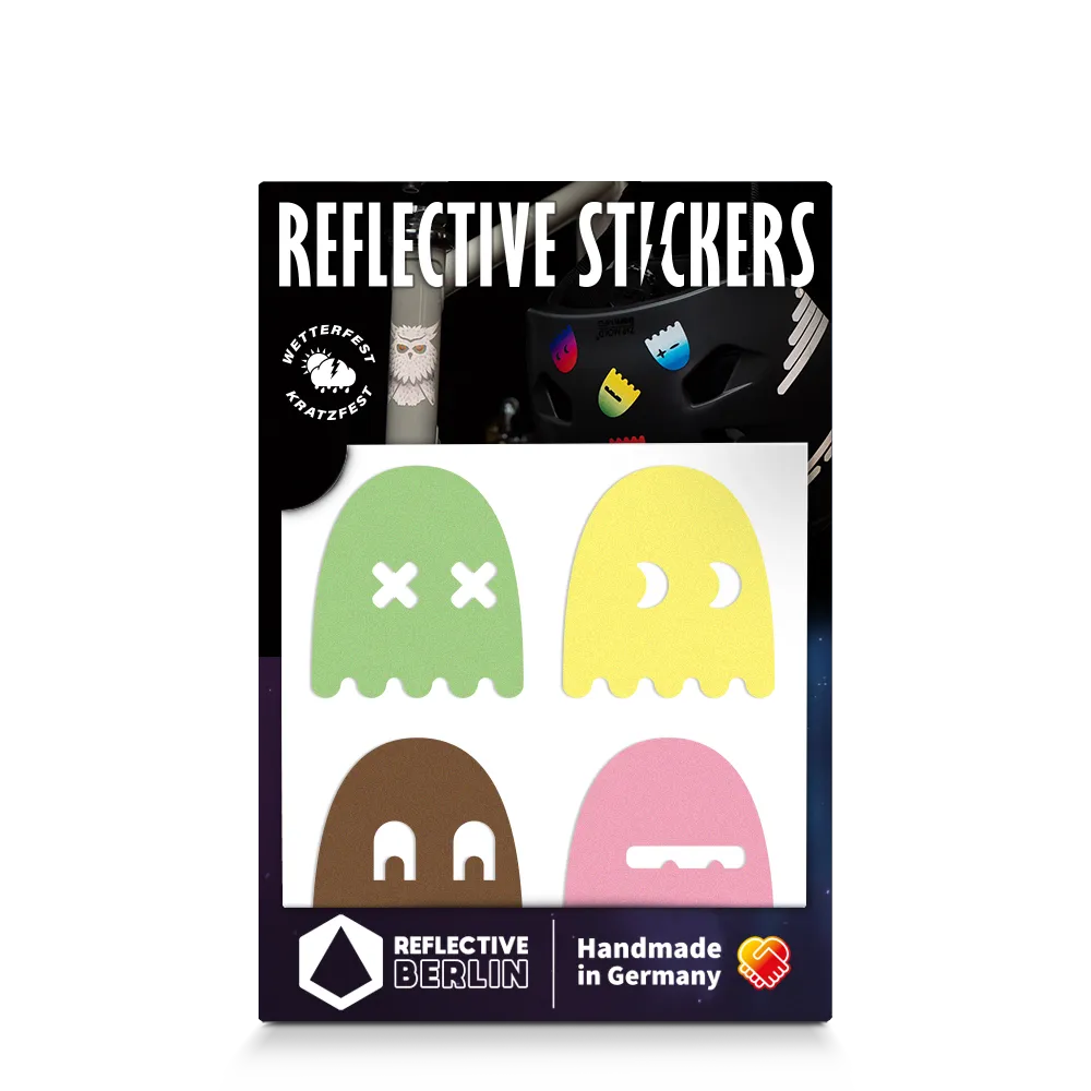 Reflektierender Aufkleber „Geister“ in Farbvariante „Eiscreme“  in Produktverpackung von REFLECTIVE Berlin.