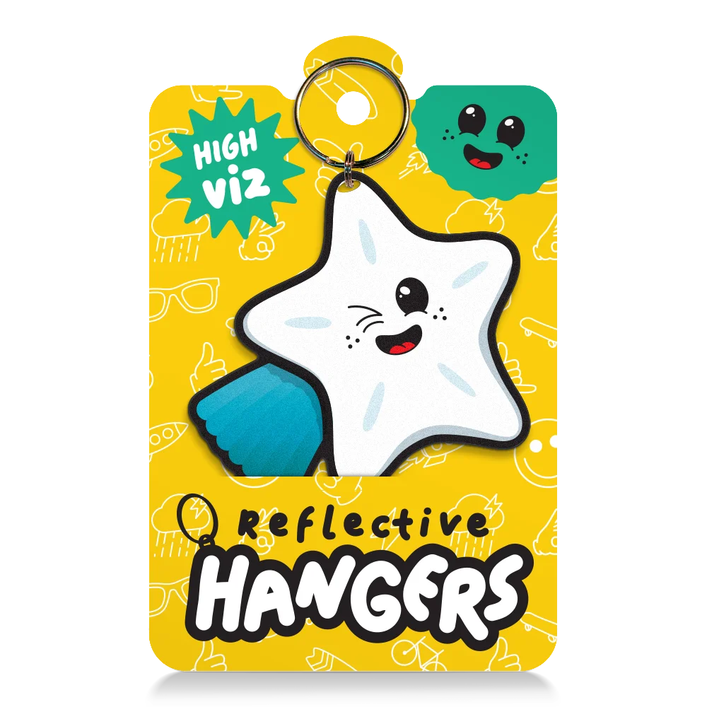 Reflektierender Anhänger ‚Reflective Hangers‘  in der Variante ‚Sterni’ in Produktverpackung von REFLECTIVE Berlin.