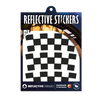 Reflektierender Felgen Aufkleber „Checker“ in Farbvariante „schwarz“ in Größe 40mm in Produktverpackung von REFLECTIVE Berlin.