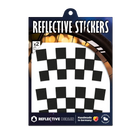 Reflektierender Felgen Aufkleber „Checker“ in Farbvariante „schwarz“ in Größe 60mm in Produktverpackung von REFLECTIVE Berlin.