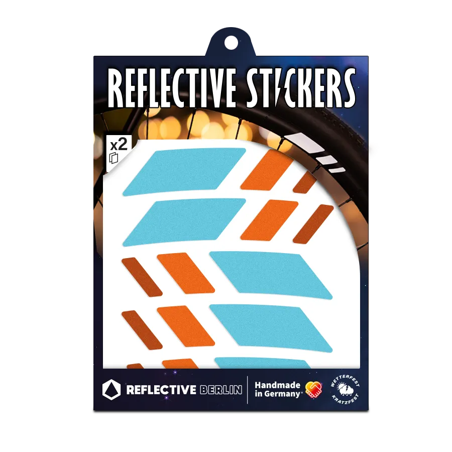 Reflektierender Felgen Aufkleber „Racer“ in Farbvariante „Vintage“ in Größe 20mm in Produktverpackung von REFLECTIVE Berlin.