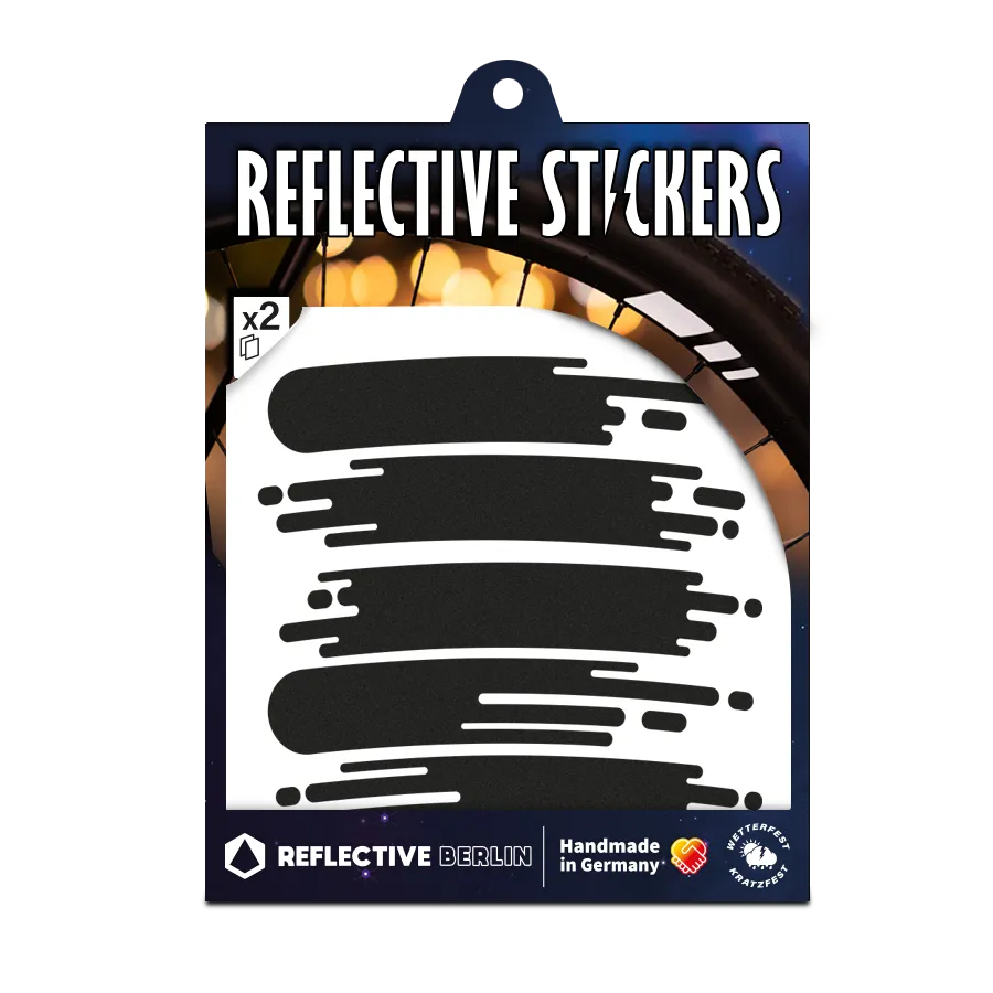 Reflektierender Aufkleber „Smudge“ in Farbvariante „schwarz“ in Produktverpackung von REFLECTIVE Berlin.