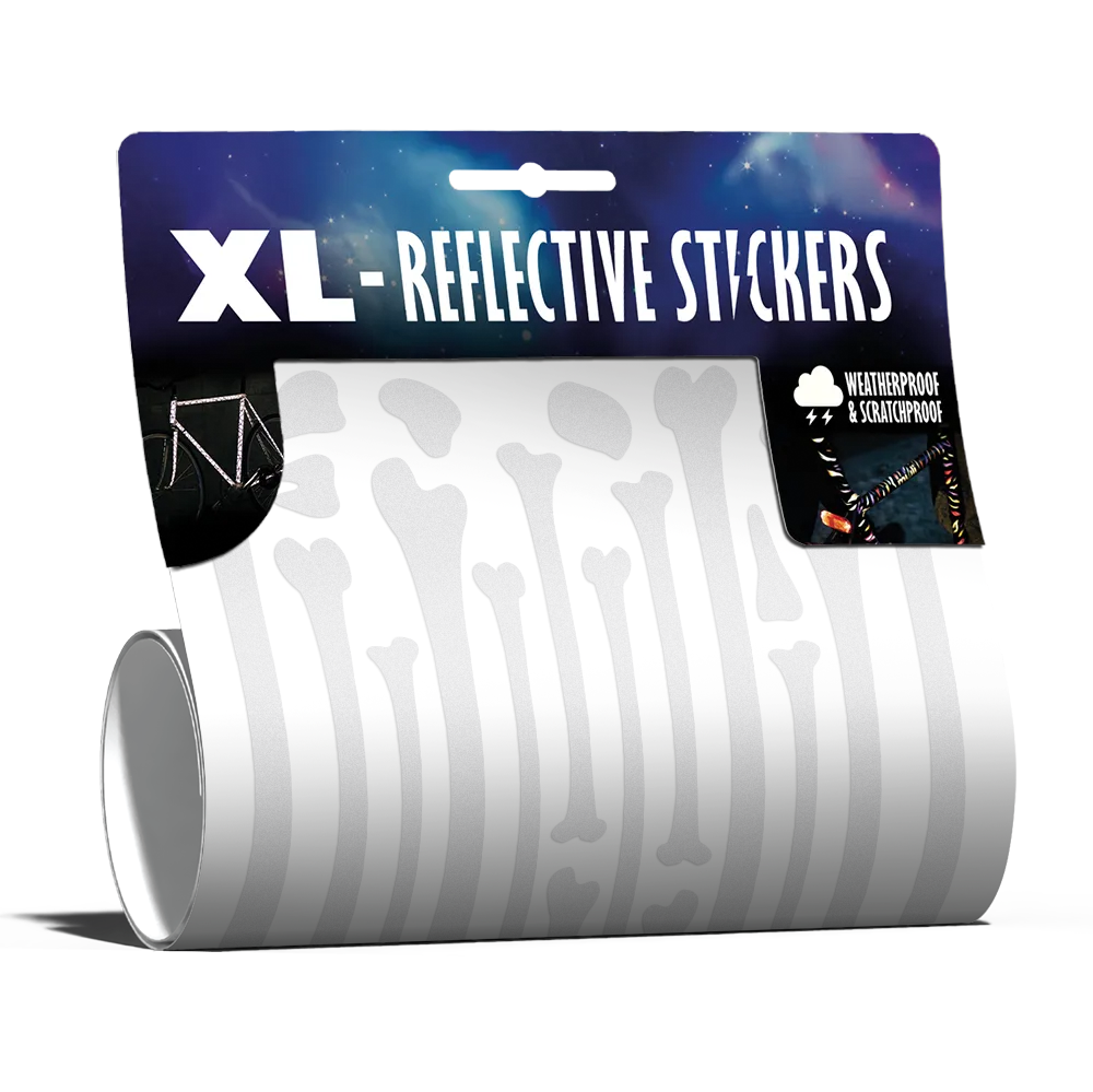Reflektierendes Knochen Sticker Kit in der Variante weiß eingerollt in Verpackung