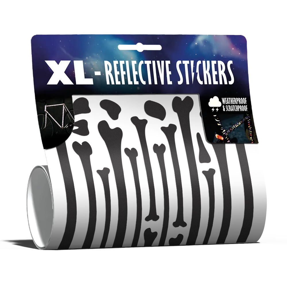 Reflektierendes Knochen Sticker Kit in der Variante weiß eingerollt in Verpackung