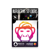 Reflektierender Aufkleber „Affe“ in Farbvariante „Regenbogen“ in Verpackung von REFLECTIVE Berlin.
